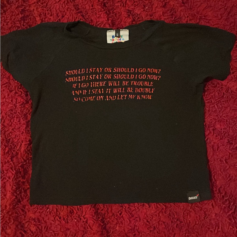 O-Mighty Black Crop Top with Red Text